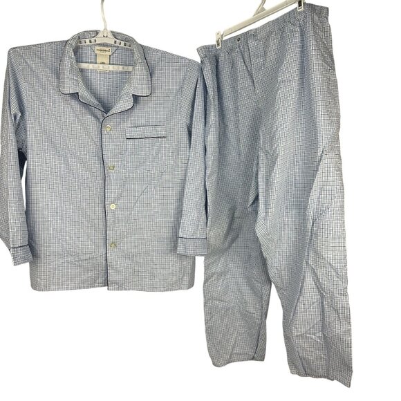 Knightsbridge Mens X-Large Plaid Button Front Pajama Set Blue White - Picture 1 of 14
